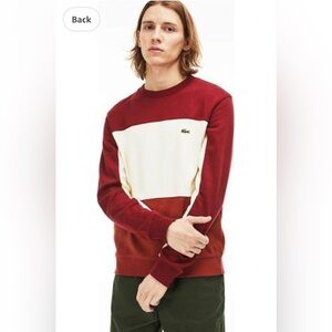 Lacoste Men's Burgundy and Cream Crewneck Sweater